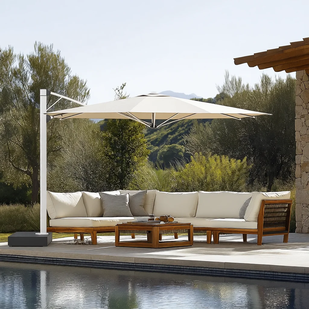 Modern Waterproof Outdoor Auto Lifting Parasol Aluminum Manual Cantilever Umbrella Furniture Eco-Friendly Foldable Hotel