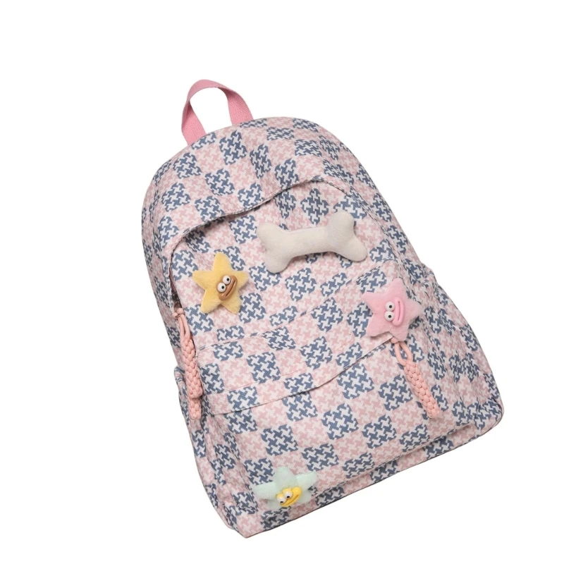 Mochila elegante con patrón rejilla para adolescentes, bolso escolar capacidad para mujer