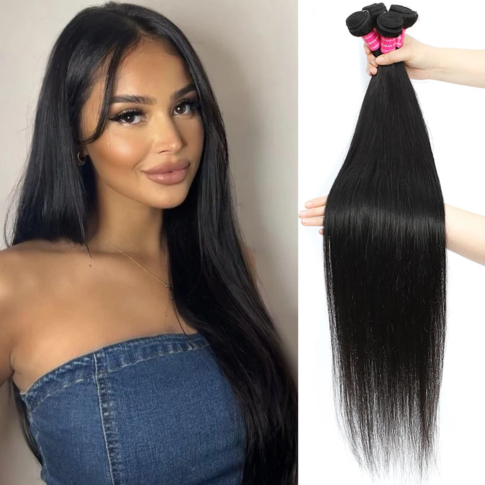

Peruvian Hair Bundles Straight Human Hair Weave Bundles Remy Hair Extension Natural Black Color 1/3Pcs 8-30 Inches Double Weft