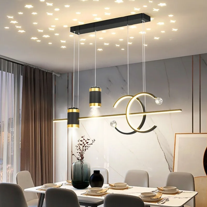 

Starry Sky Top Restaurant Pendant Light Modern Dining Table with Remote Control Dimming Hanging Light Bar Counter Home Lighting