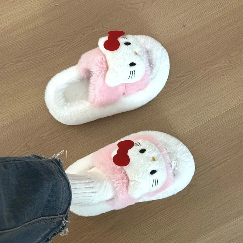 Sanrio autumn and winter Hello Kitty cute warm home women's shoes cartoon fashion height increase non-slip plush cotton slippers