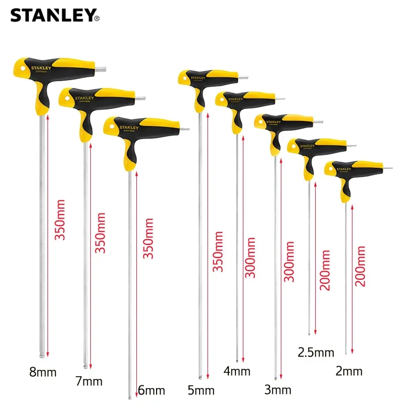 Stanley 1-Pcs Extra Long Allen Key Type T 2mm 2.5mm 3mm 4mm 5mm 6mm 7mm 8mm T Bar Hex Key  In T Handle Hexagon Keys Long Wrench