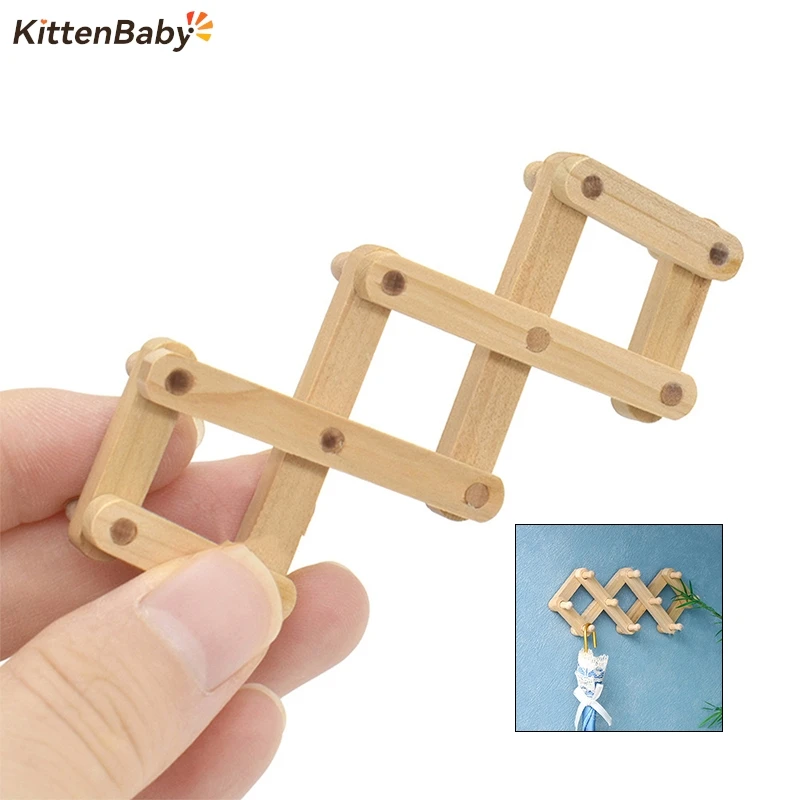 Dollhouse Mini Furniture Wooden Scalable Wall Hanging Model Furniture Accessories Mini Wall Hook Coat Rack Entrance Key Hook