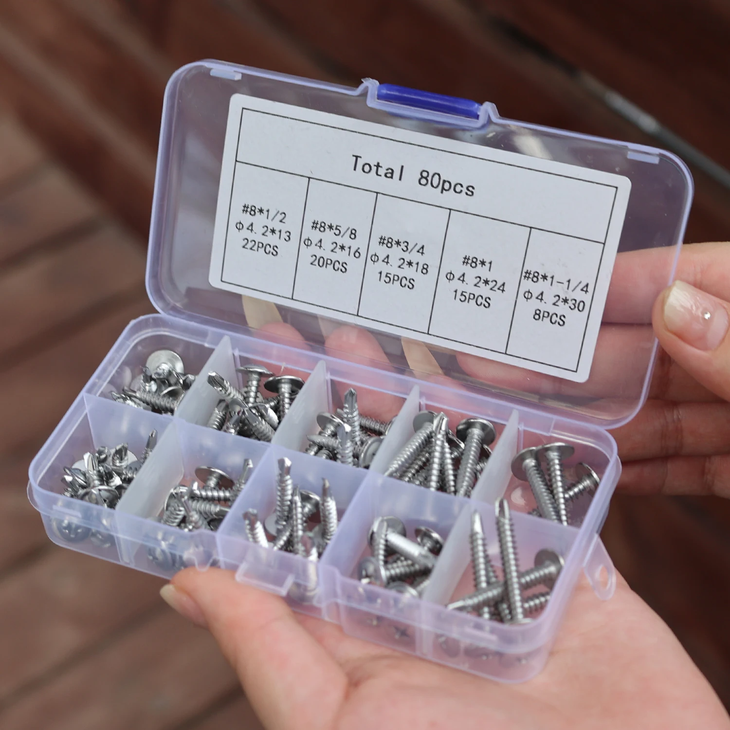 80Pcs Box 410 Stainless Steel Drill-Snail Self-Tapping Screws Fully Threaded Truss Head Phillips Fastener Hardware DIY