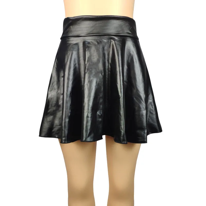 Sexy Women Slim Imitation PU Skirt High Waist Short Mini Skirt Pleated Party Faux Leather Skirts