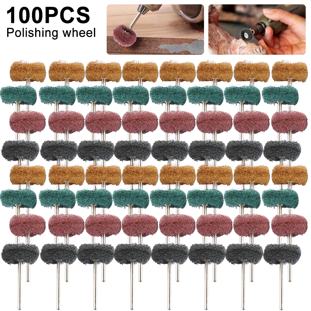 100pcs Scouring Pad Brush Nylon Abrasive Brush Fiber Grinding Sanding Head Buffing Polishing Wheel for Dremel Accessories Tools