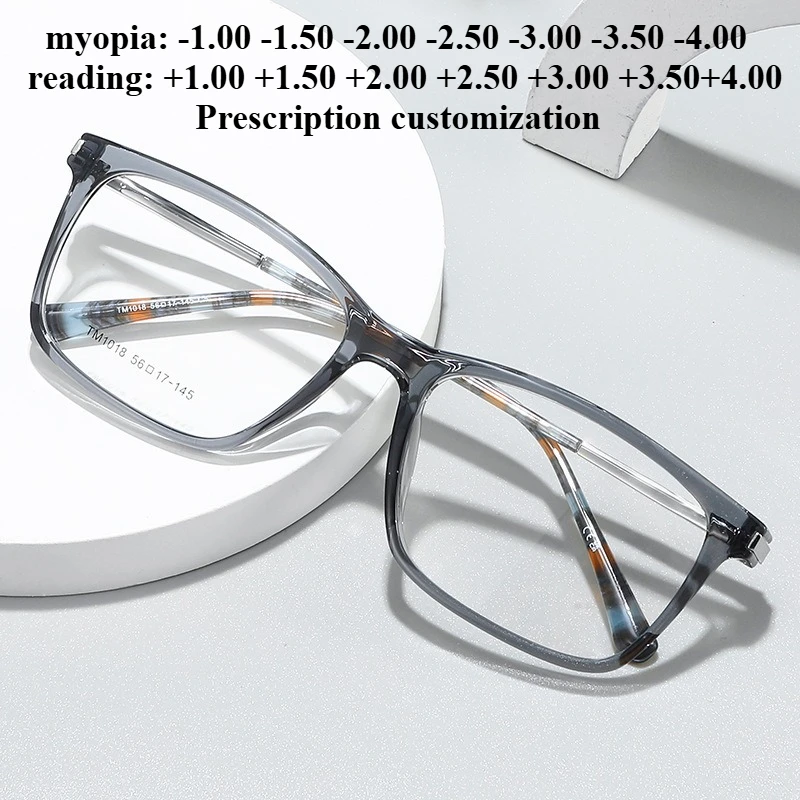 56Mm new ultra-light TR men's rectangular anti-blue light reading glasses custom myopia astigmatism light-induced discoloration