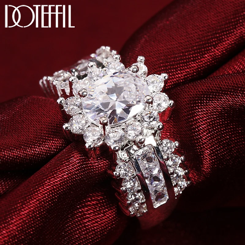 DOTEFFIL 925 Sterling Silver Flower AAAA Zircon Shiny Ring For Women Fashion Wedding Engagement Party Gift Charm Jewelry