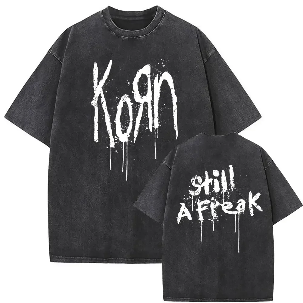 Rock Band Korn Ftl The Leader Double Sided Print T Shirt Men Gothic Casual Oversized Tees Washed Vintage Tshirt