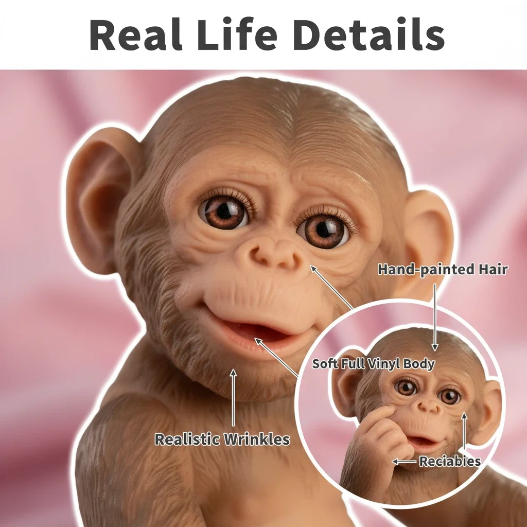 NPK 19inch Vinyl Finished Reborn Baby Doll - Monkey Girl with 3D Painting Full Body Baby Toy