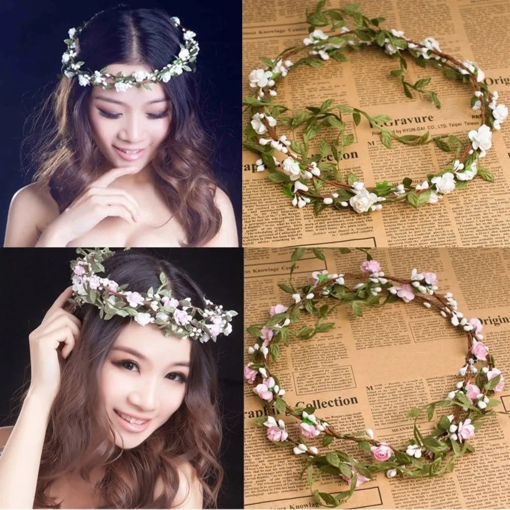 Forest Style Simulation Flower Wedding Bridal Headdress Paper Flower Green Leaf Flower Crown Floral Wreath Wedding Bridesmaid
