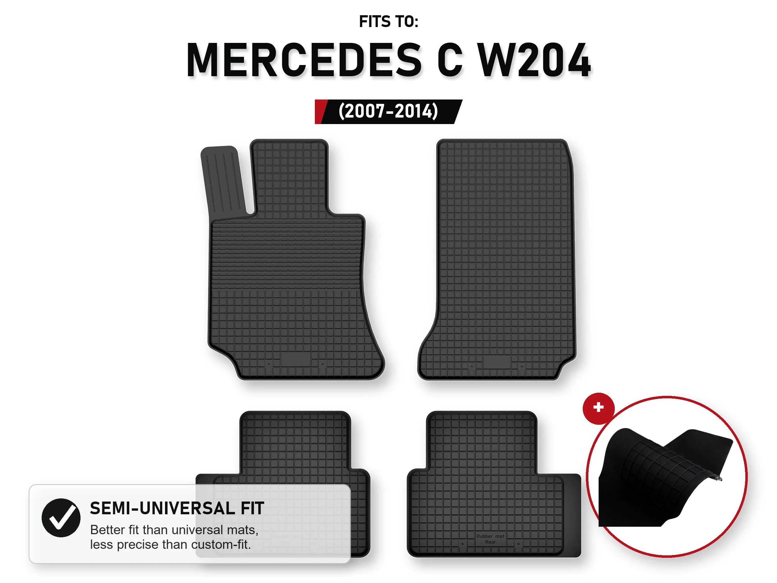 Rubberen mattenbak met tunnel voor: Mercedes C W204 2007-2014 5 stuks