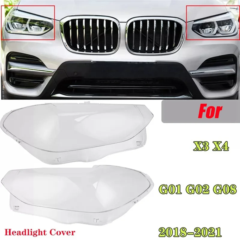 

ABKI-1Pair Front Headlight Lens Cover For BMW X3 X4 G01 G02 G08 2018-2021 Head Light Lamp Lampshade 63117466131 63117466132