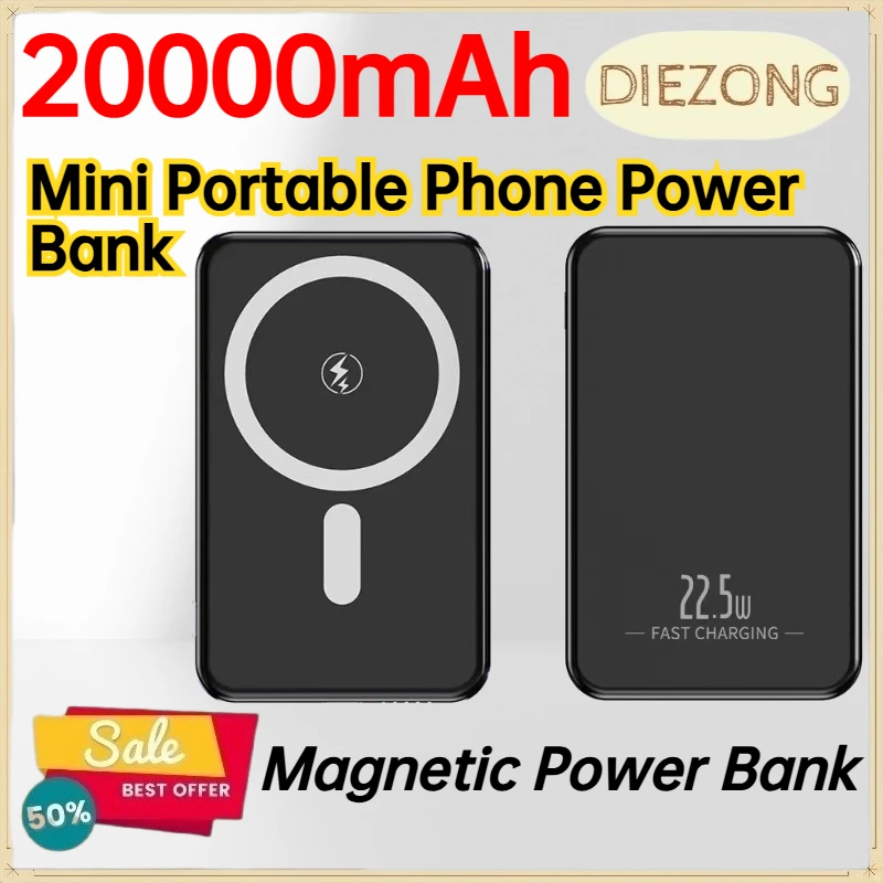 20000mAh Magnetic Power Bank for IPhone Android Mobile Phone Mini Portable Phone Power Bank