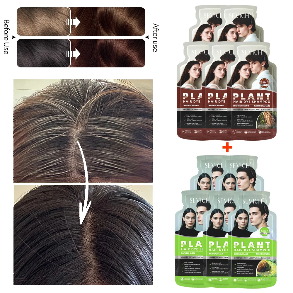 

10PCS Pure Natural Herbal Bubble Hair Dye Shampoo Change Hair Color Cover Gray White Fast Coloring Brown Black Hair Dye Shampoo
