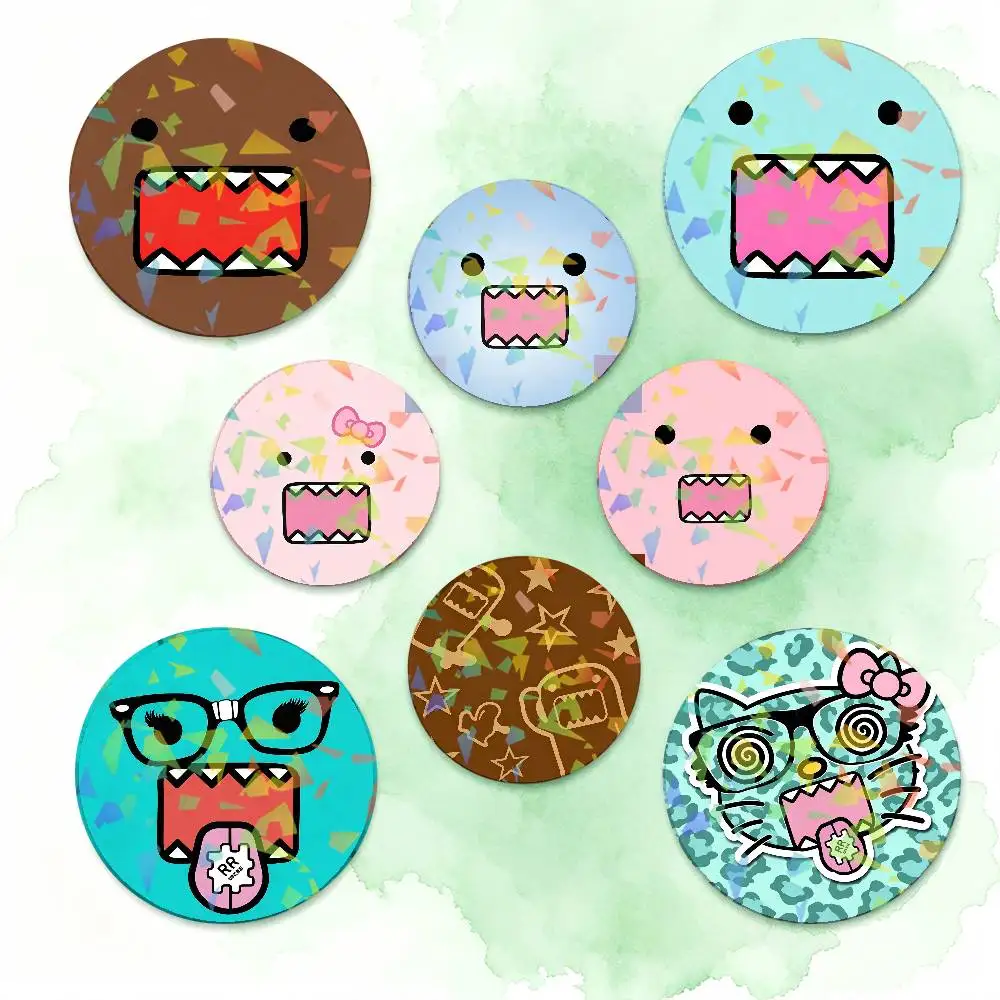 Kawaii Cartoon Brooch Domo Kun Badges Round Laser Badge Brooch Backpack Accessories