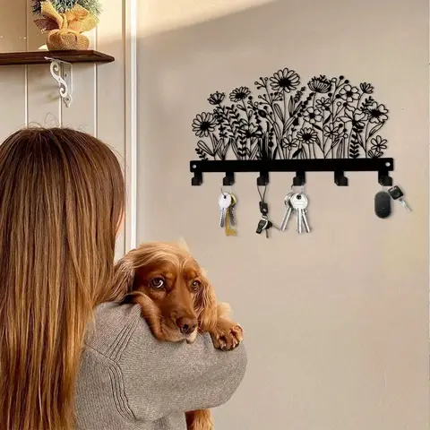 CIFBUY Iron Wall Art Floral Metal Key Holder Hook Organizer Hanging Decor For Office Kitchen Bathroom Entryway Home Wall Art