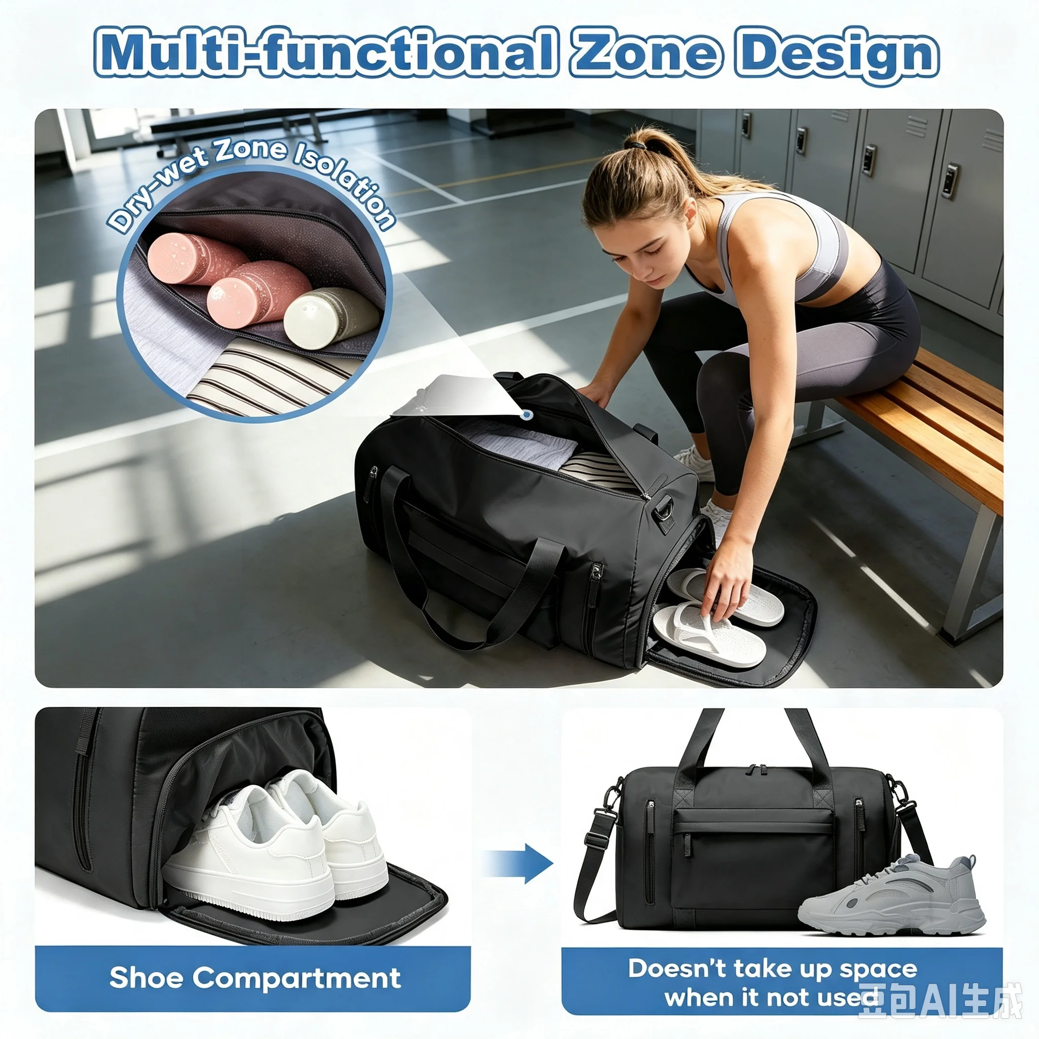 Men's Sports Fitness Bag Sports Travel Bag Water Resistant, Dry and Wet, Training Sports Bag for Gym, Portable Shoulder Pack image 4