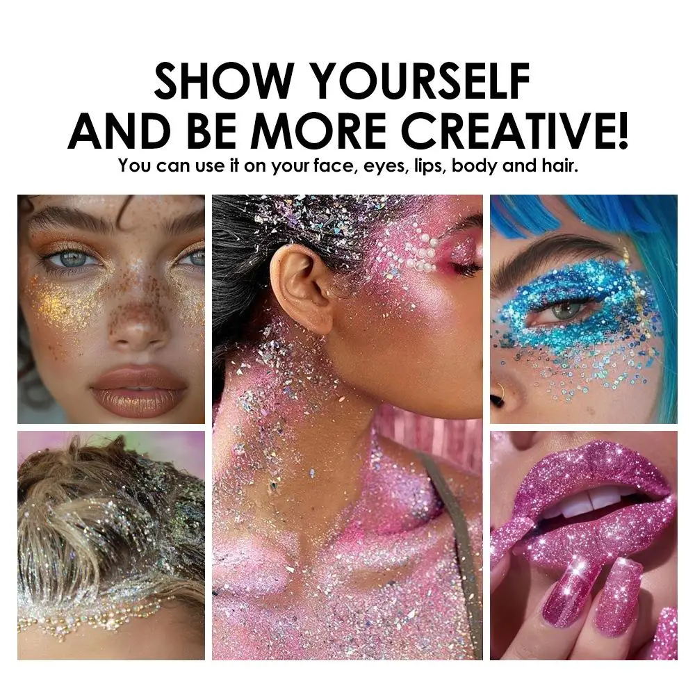 6 色のフェイスヘアグリッターメイクアップ、ホログラフィックスパンコールフェイスグリッタースティックマーメイドスパンコールアイシャドウフェイスボディヘアグリッタージェル