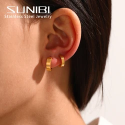 SUNIBI Stainless Steel Ear Clip Earrings Women Fake Piercings Gold Color Ear Cuff Cartilage Earring Without Drilling Jewelry