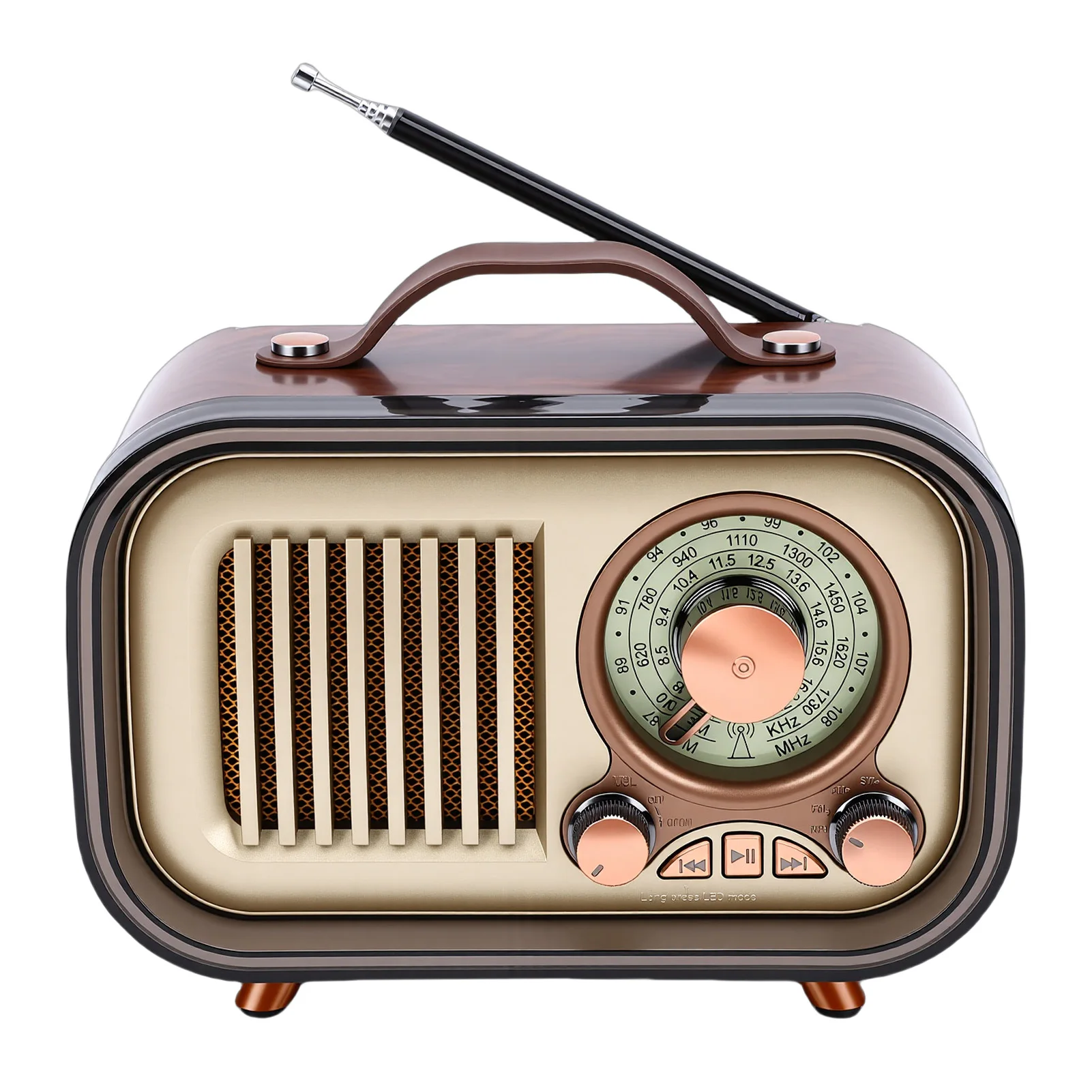 Portable AM FM SW Radio 2000mAh Rechargeable Retro Bluetooth Speaker Radio with Telescopic Antennae for Home Car Travel Camping