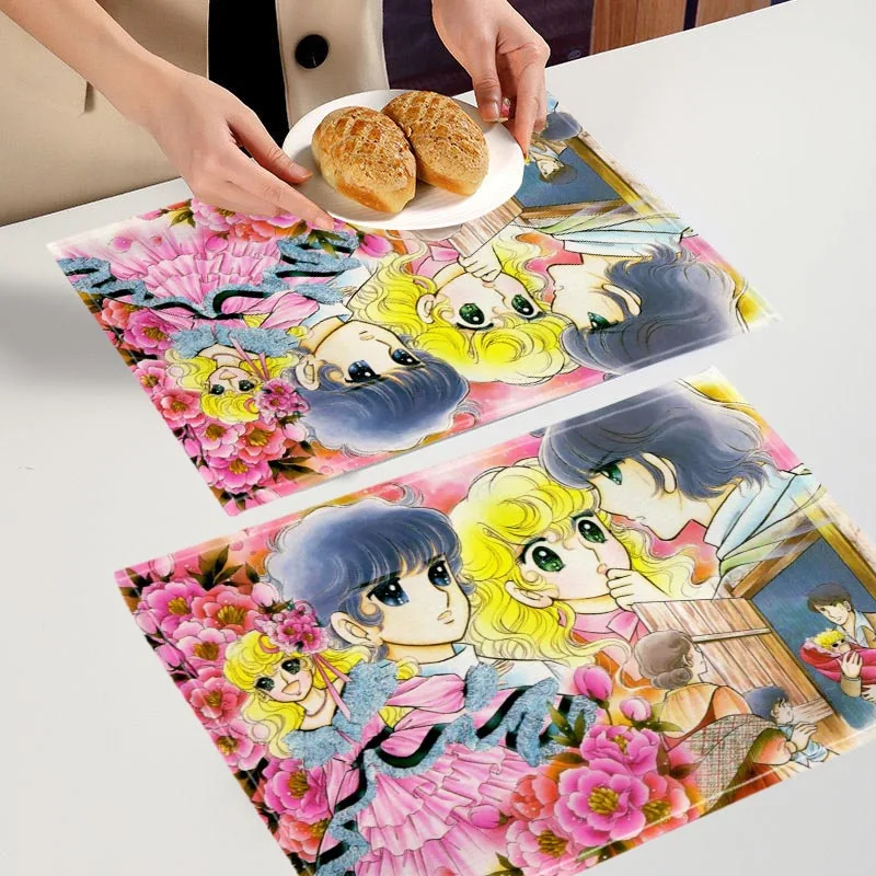 الحديثة سيدة جورجي الجدول حصيرة أنيمي المطبخ أدوات المائدة الكتان تحديد الموقع ل الجدول الحصير شرب كأس كوستر اكسسوارات المطبخ 7.10 #4