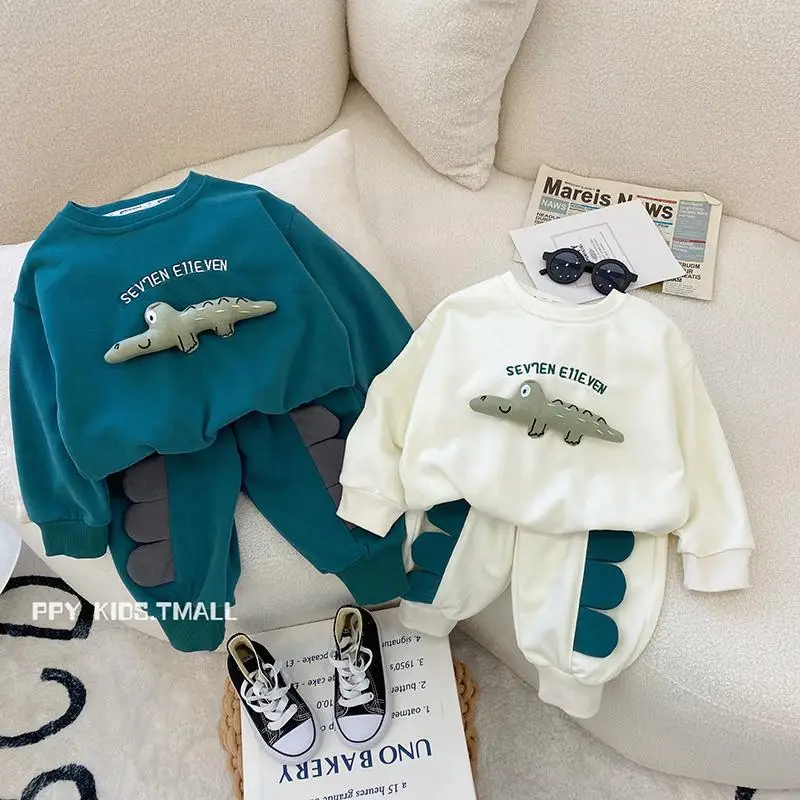 

2-8Y Spring Autumn Wears for Kids Boys Girls Cartoon Crocodile Two Piece Set Korean Children's Clothing Baby New Clothes Outfits