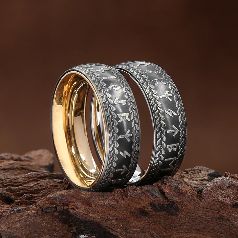 Men Nordic Odin Viking Rune Ring Punk Rock 316L Stainless Steel Simple Couple Rings Fashion Vintage Jewelry Gifts Wholesale