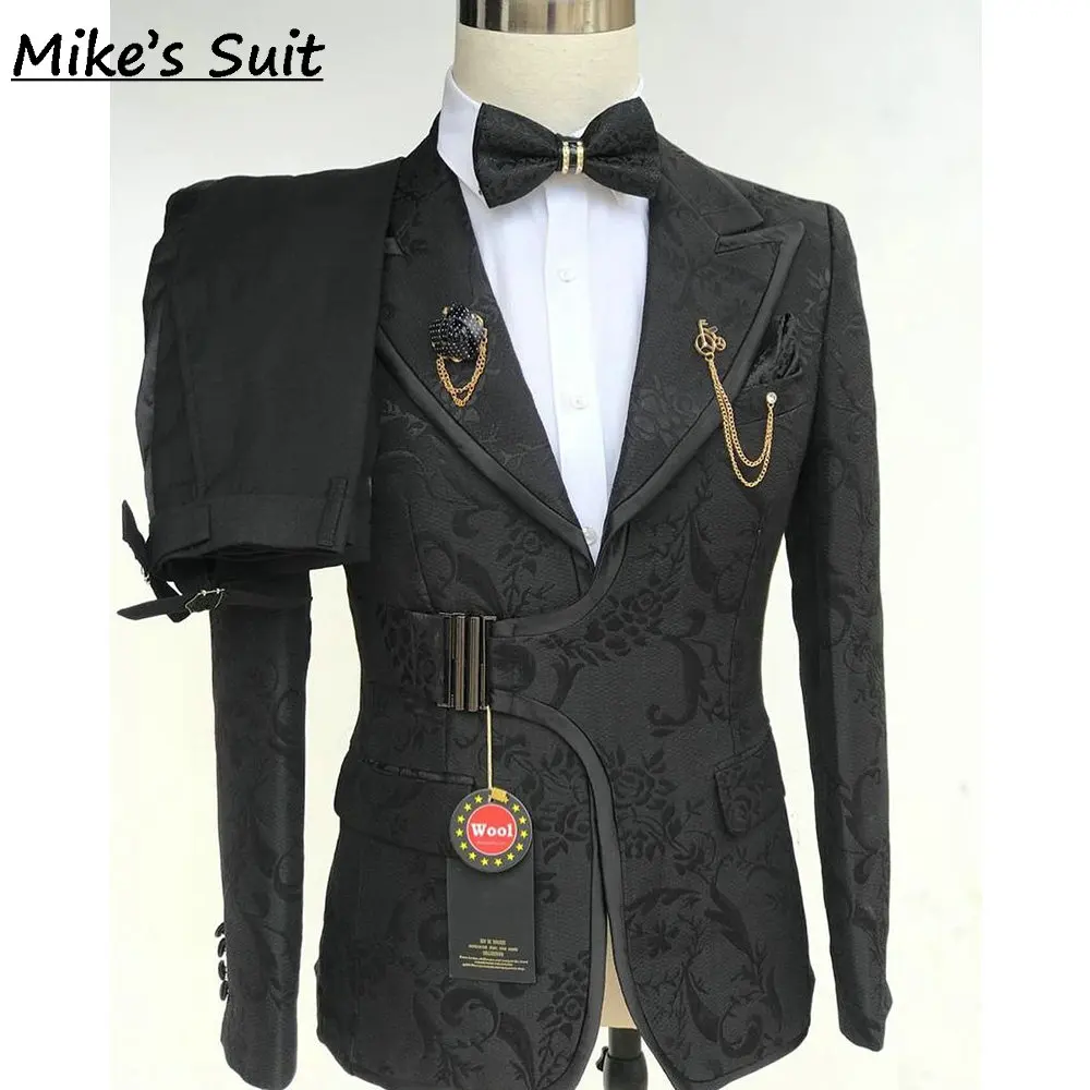 ชุดสูทเจ้าบ่าวผ้าแจ็คการ์ดแบบใหม่ล่าสุด ชุดสูทผู้ชายสำหรับงานพิธีการ ชุดทักซิโด้ 2 ชิ้น เสื้อเบลเซอร์และกางเกง Traje De Novio