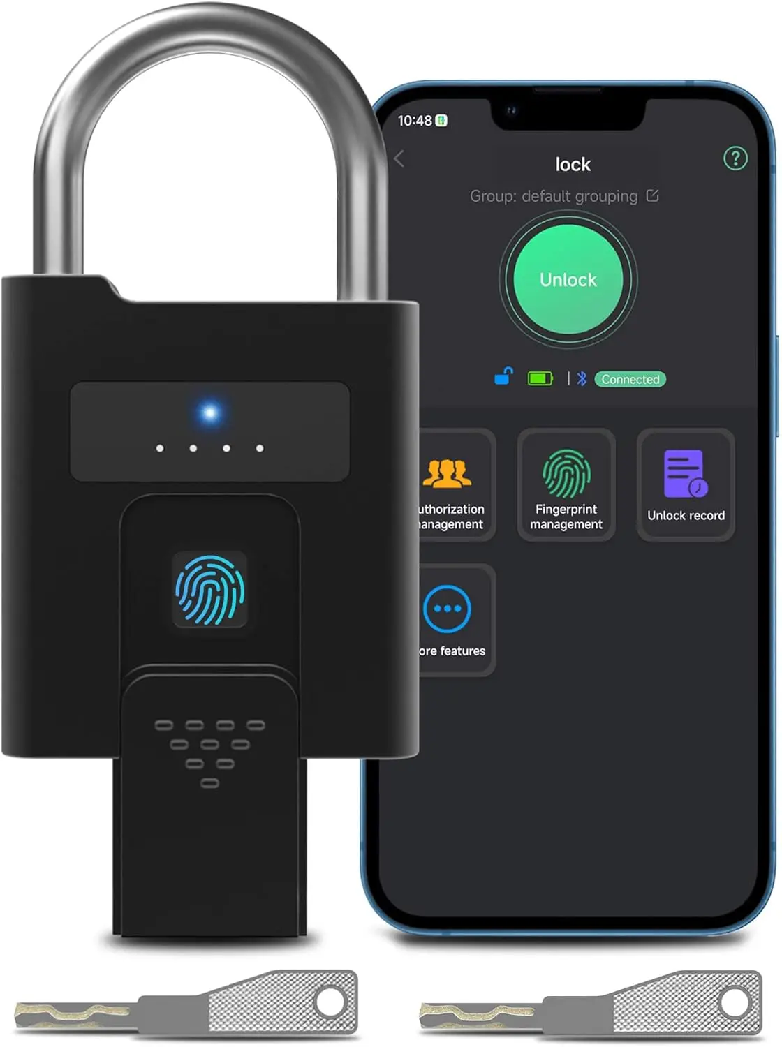 

Smart Fingerprint Padlock with Key Backup, Weatherproof Bluetooth Biometric Digital Lock for Outdoor Gate Fence Gym Locker
