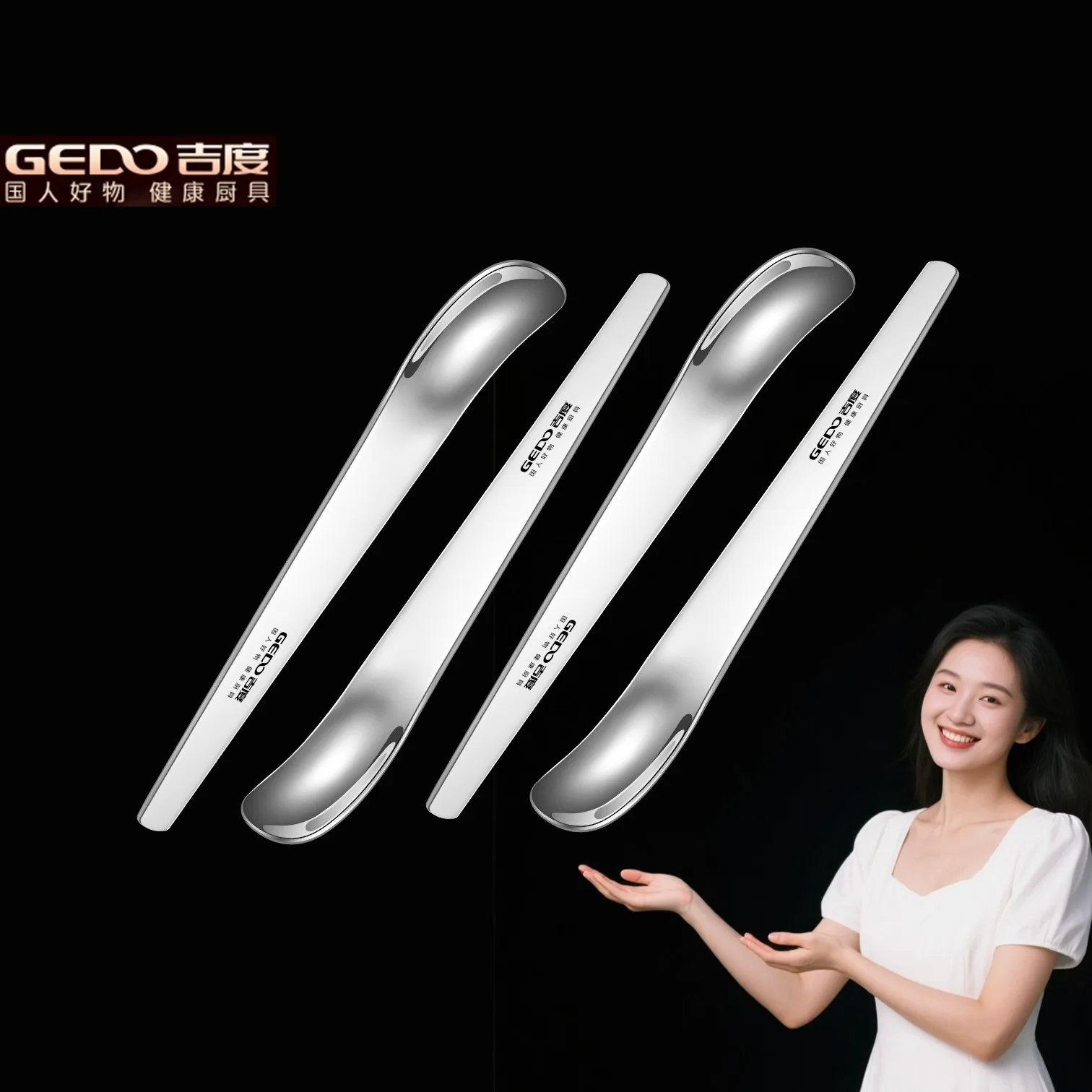 

4 Pcs GEDO Ultra Thick Never Bend Ice Cream Spoons Original Design 193mm Length 27mm Width Scoop for Afternoon Tea Dessert Cakes