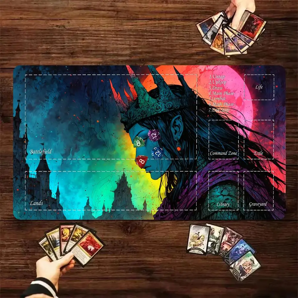 Marked Zones Game Mouse Pad Large TCG DeskMat Anti-Slip Rubber Base For Tabletop Game Fantasy Queen Art Card Playmat Délimitées