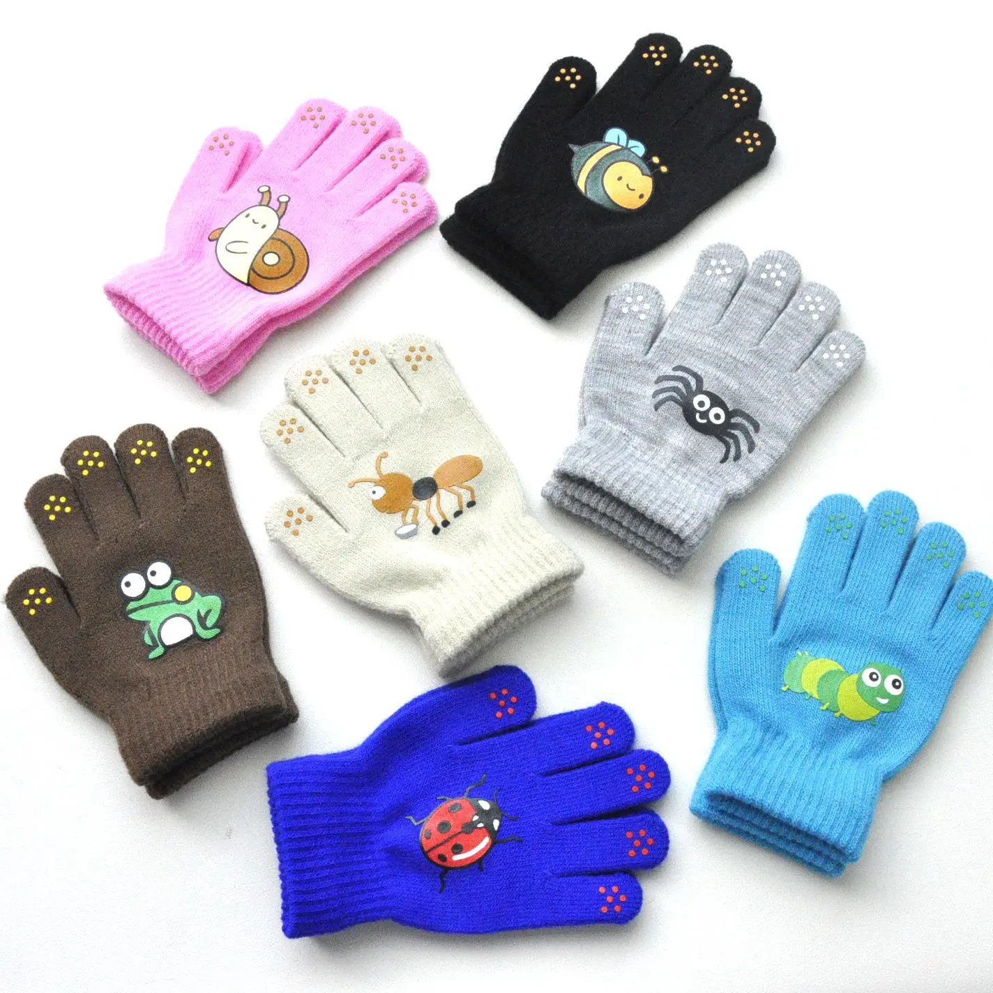 Children Knitted Warm Gloves For 5-12Y Baby Students Winter New Cartoon Insect Full Finger Mittens Outdoor Cycling Skiing Gloves