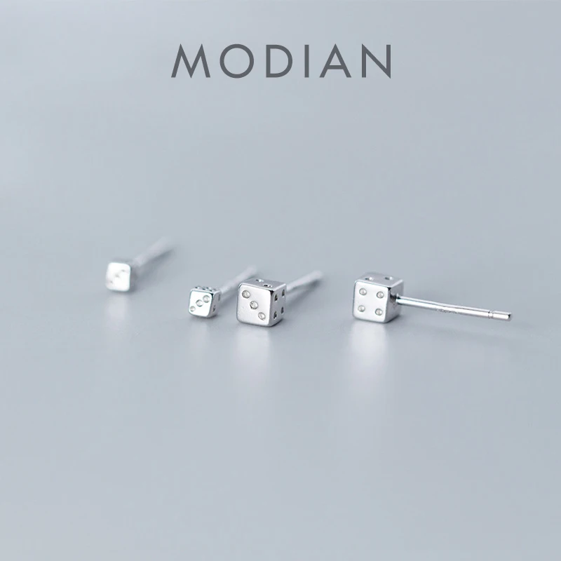 Modian Fashion Number Dice kreatywny kolczyk dla kobiet 925 Sterling Silver antyalergiczny Ear Pin Fine Jewelry Brithday Gift