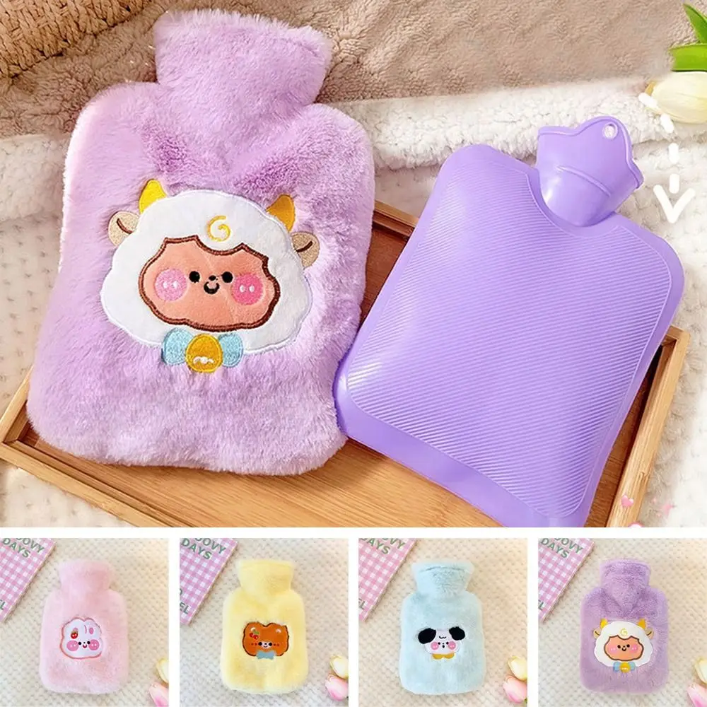 1PC 500ml PVC Rubber Hot Water Bottle Removable Cartoon Plush Bag Winter Hand Warmer Heat Pack Water Injection Heating Pad