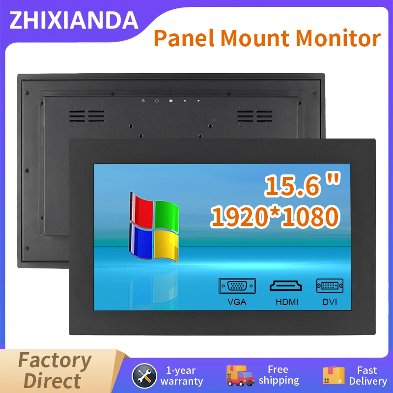 15.6 Inch 1920*1080 Panel Mount Embedded Monitor Industrial Capcitive Touch Screen LCD Display With VGA DVI HDMI Interface