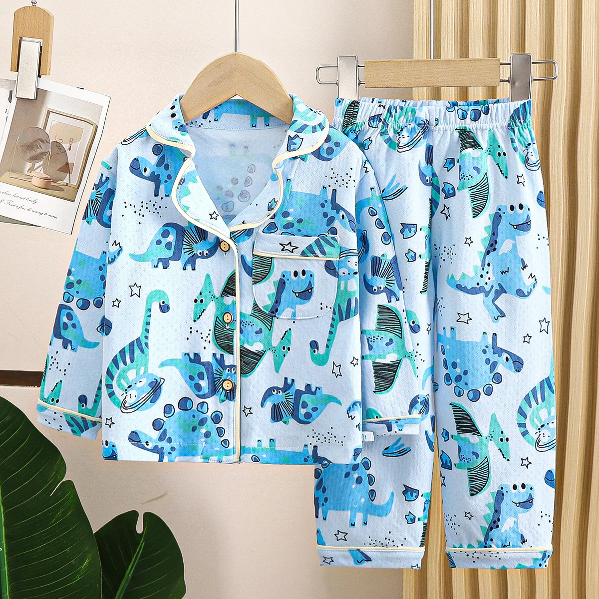

Kids Spring Summer Pajamas Set Cute Cartoon Print Long Sleeve Lapel Soft Sleepwear for Boys Girls Baby Casual Loose Loungewear