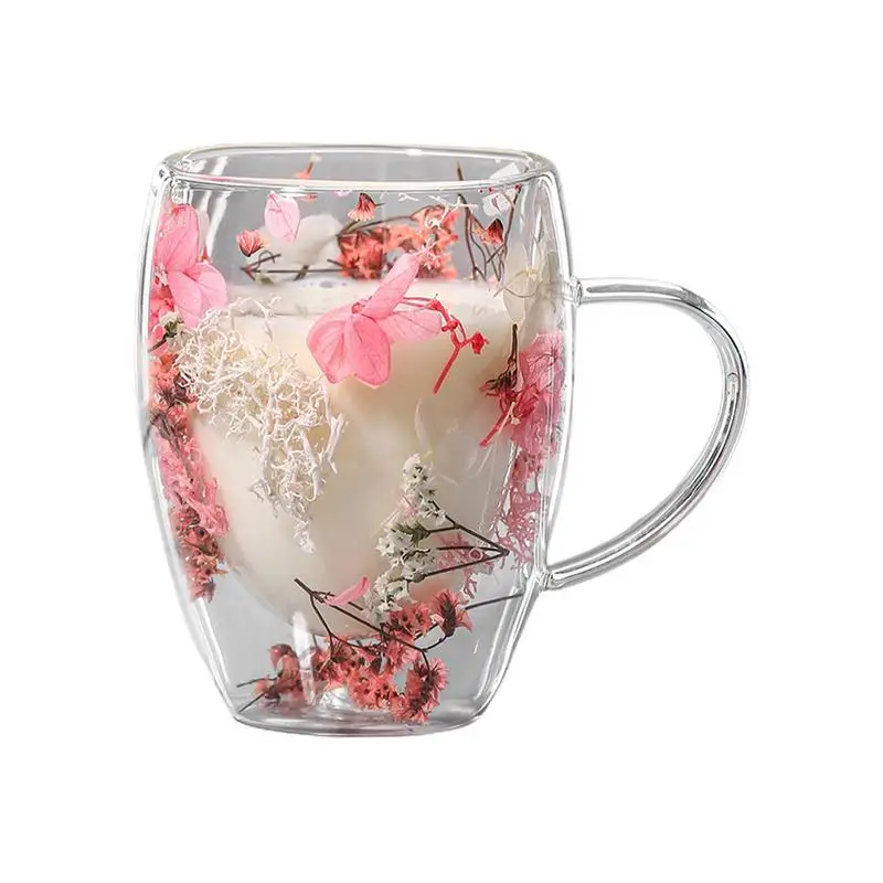 Double Wall Glass Cup 350ml Dry Flowers Insulated Flowers Espresso Cup Dual Layered Glass Cups Dried Flowers Cup ﻿ ﻿