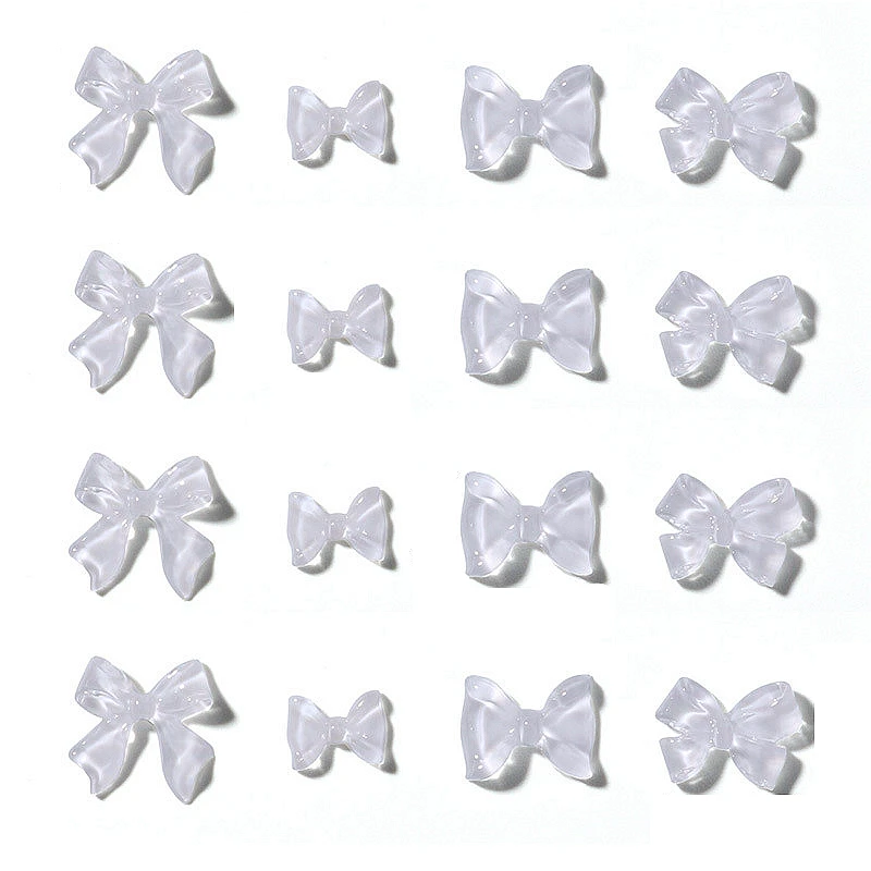 

50PCS White Ice Transparent Resin Nail Art Bow Charms 3D Bow-knot Kawaii Nail Decoration Accessories Manicure Supplies Tool