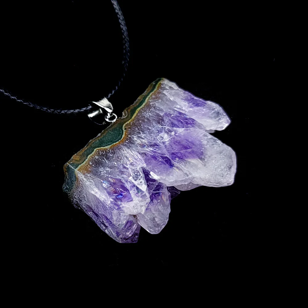 Foreign trade jewelry, natural stone purple crystal quartz mineral flake cluster pendant necklace amethyst cluster necklace