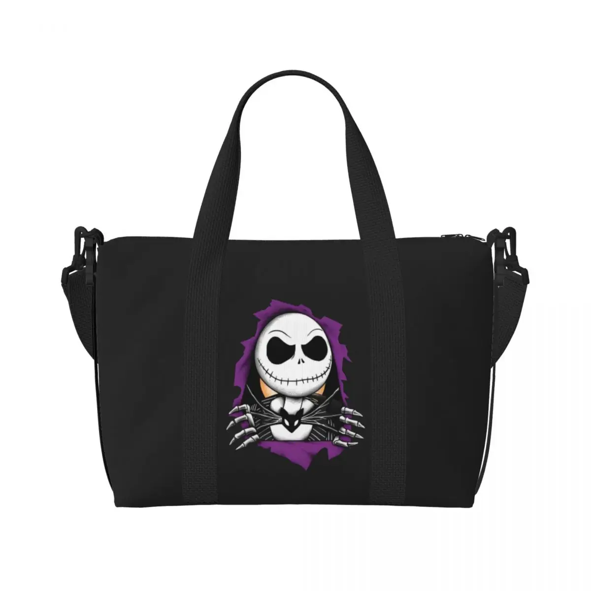 مخصص جاك Skellington البقالة التسوق حمل الحقائب النساء سعة كبيرة جاك الوجه رياضة حقائب السفر الشاطئ