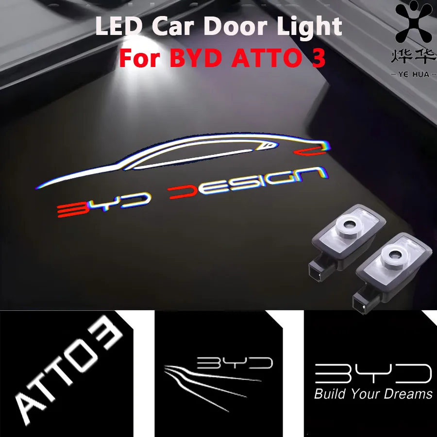 

2 шт. для BYD ATTO3 YUAN PLUS, автомобильные дверные фонари, приветственные огни, сигнальные огни выхода, ночные сигнальные огни