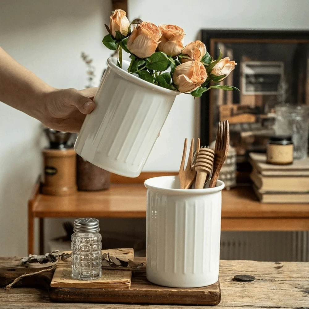 Ornament Ceramic Chopsticks Cage Embossed Modern Utensil Holder Minimalist Decorative Cutlery Rack Countertop