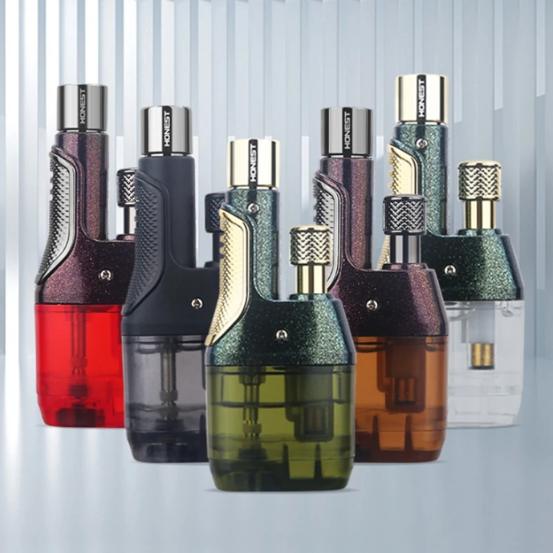 

HONEST Portable Inflatable Lighter Windproof Jet Blue Fire Gas Lighter Large Capacity Oil Warehouse Cigar Lighters Kitchen Tool