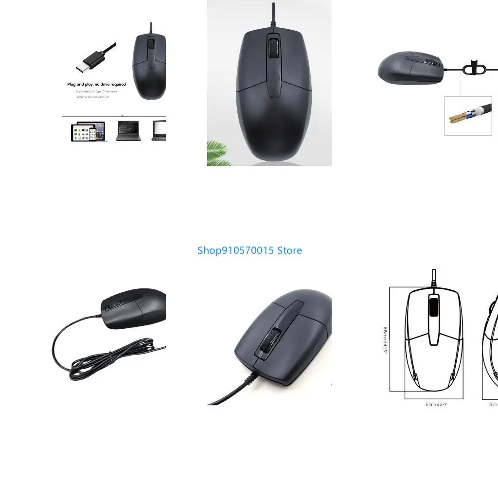 B95C Portable Type C Optical Mouse 3 Button Control Accurate Cursor Movement 1000dpi HighPrecision