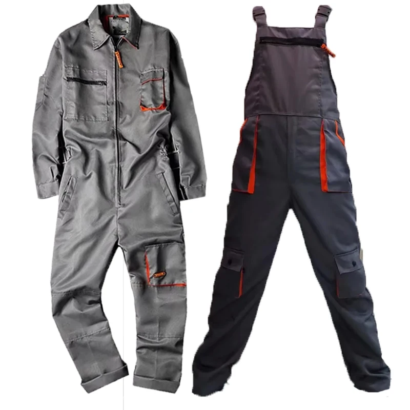 Bib Overall Casual Worker Clothing Plus Size Sleeveless Bib Pants Protective Coverall Strap Jumpsuits Fly Pockets Uniforms S-4XL