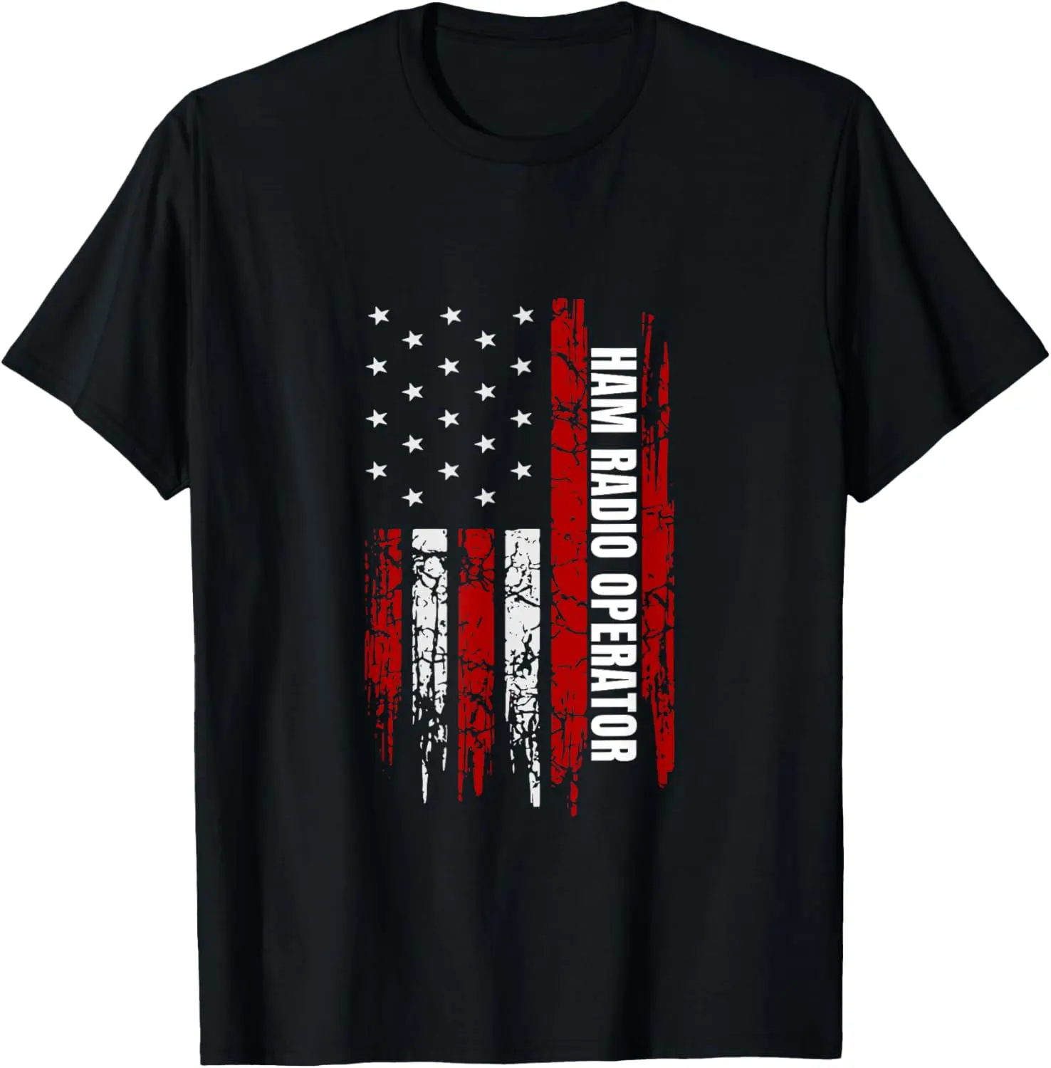 Ham Radio Operator American Flag Distressed Graphic Tee Soft Breathable Cotton T-Shirt