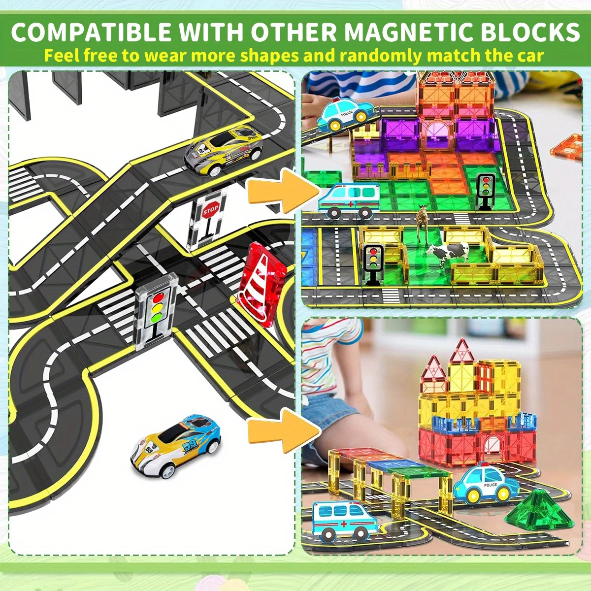 Giocattoli magnetici per auto con gru magnetica da strada, creatività con blocchi magnetici e giocattoli educativi per bambini dai 3 ai 6 anni, regali di compleanno