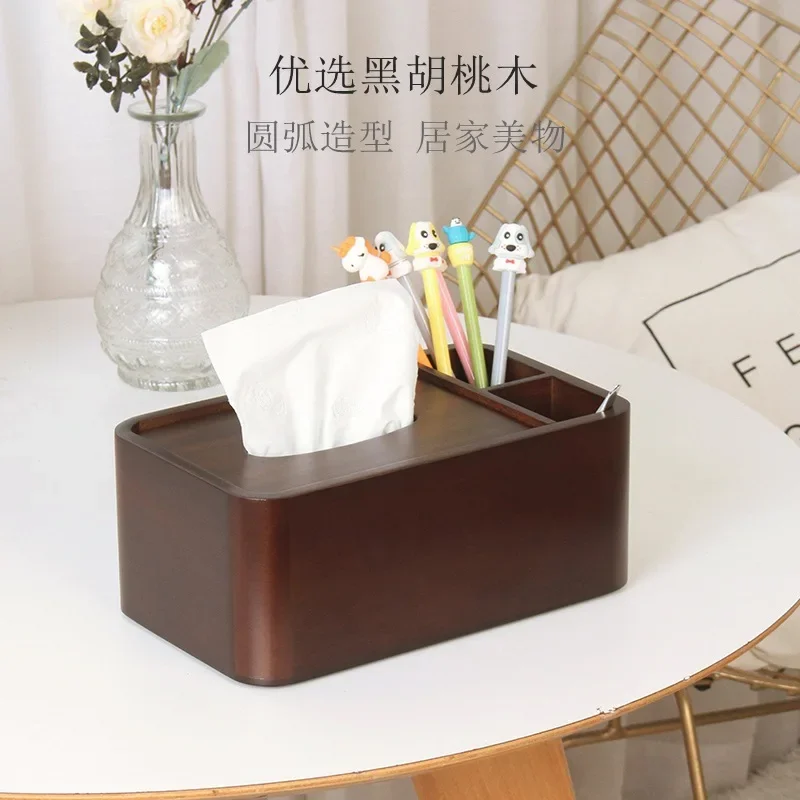 Black Walnut Solid Wood Tissue Box, Multifunctional Storage Box, Household Paper Drawer, Living Room