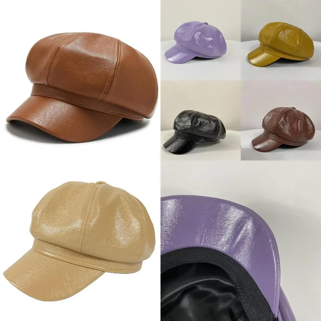 R1WE الكورية النساء الخريف خمر فو براءات الاختراع والجلود اللبلاب قبعة بيريه لامعة بلون 8 لوحات الرسام الترفيه مثمنة أجرة أجرة #1